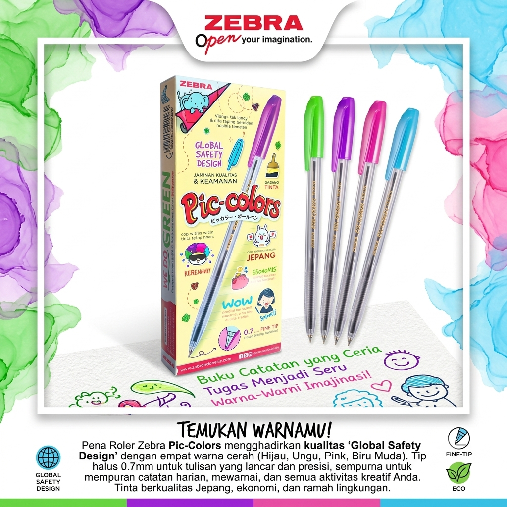 Pulpen Zebra Pic-Colors PicColors 0,7mm - 1 Lusin 12 pcs