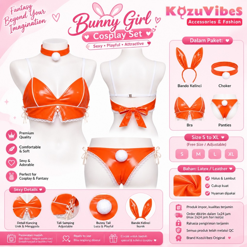 Kozuvibes Cosplay Baju Sexy Gadis Kelinci Kostum Bikini Bralette Latex