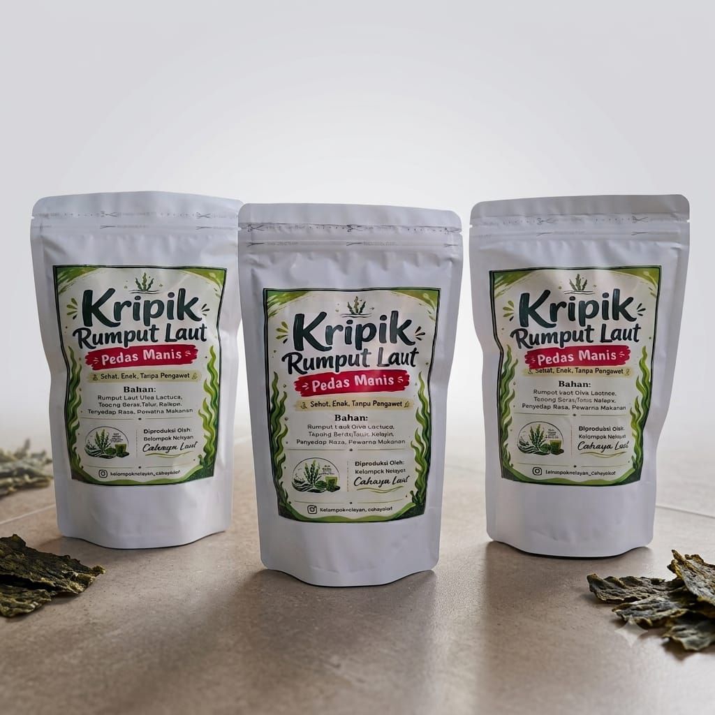 Kripik Rumput Laut Kripik Selada Laut Kripik Ulva Lactuca Rasa Pedas Manis
