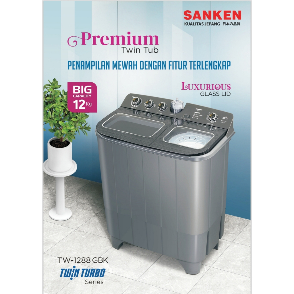 MESIN CUCI SANKEN 2 TABUNG 12 KG HIJAB SERIES - TW 1288
