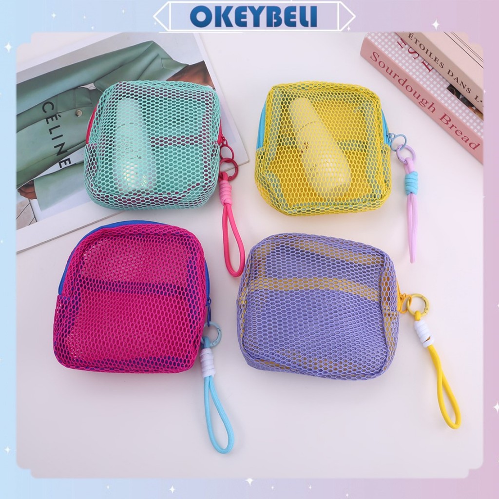•OKEY BELI•PC2221 Dompet Jaring Mini Serbaguna Pouch Kosmetik Transparan Lucu Tempat Koin Portabel