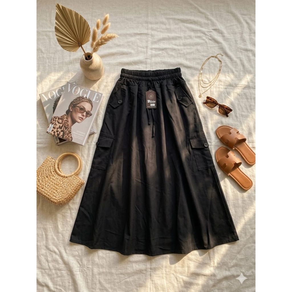 ROK PAYUNG HITAM / NYAMAN KEKINIAN FASHION MUSLIM ROK SHINTA HITAM / ROK PAYUNG CARGO