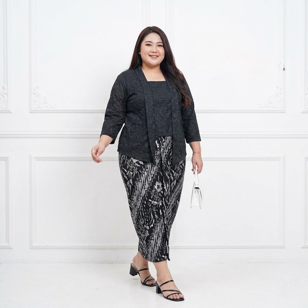 Elora Kebaya Setelan Kebaya Kutubaru Brokat Jumbo 3L 4L 5L 6L LD 110-140 / Kebaya Kutubaru Floy Jumb