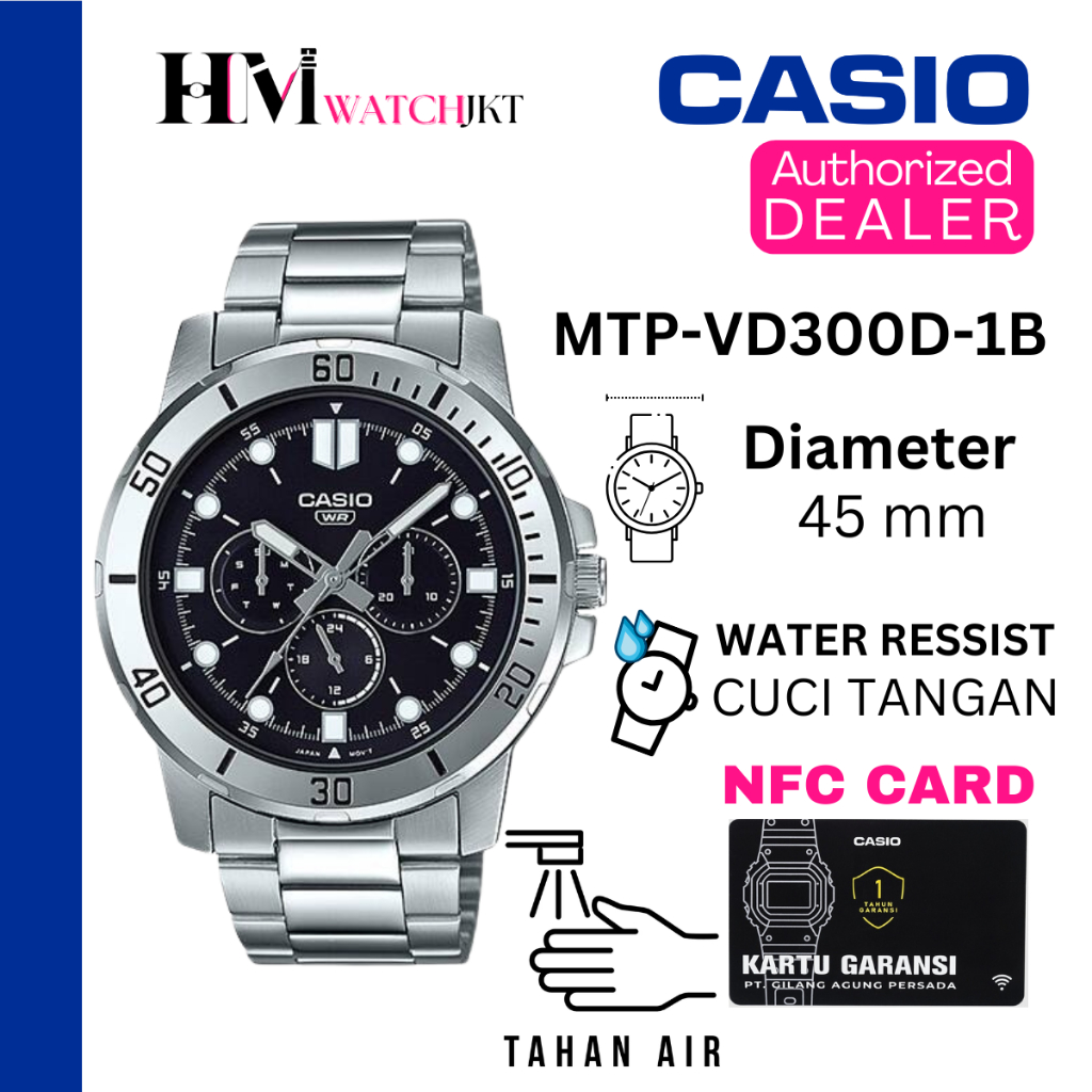 CASIO MTP-VD300D-1EUDF Jam Tangan Pria Original Analog Day-Date Antiair MTP-VD300D-1E MTP-VD300