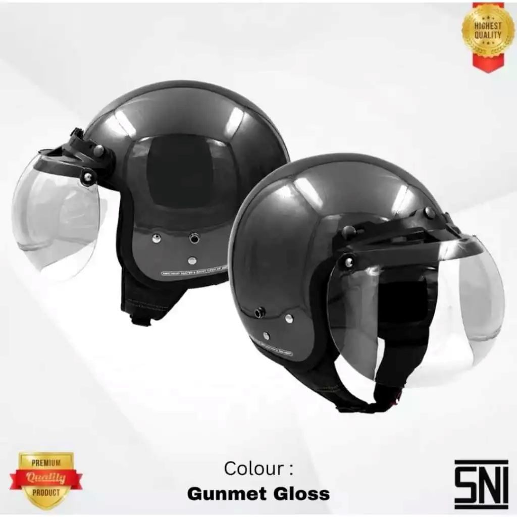 Helm  Bogo Retro C5 Dewasa Premium SNI Full Leher Pet Kaca Flat Datar Harga Murah