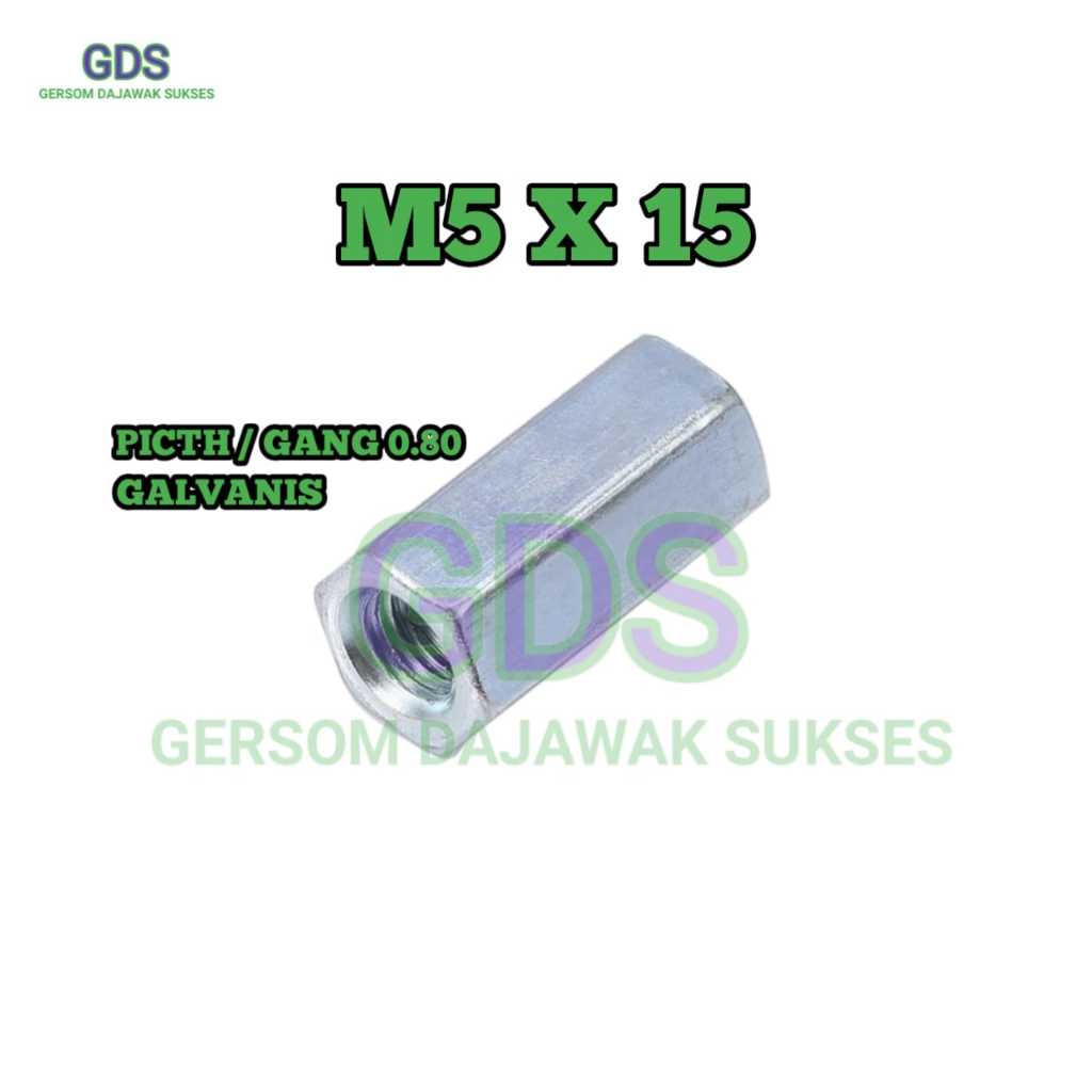 Long Nut M5 x 15MM Galvanis Putih / Mur Panjang / Long Nut Galvanis Putih