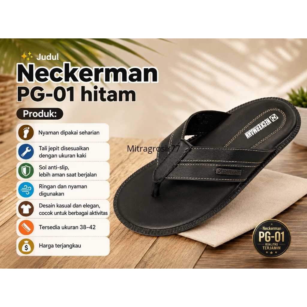 (BISA COD)Sandal Pria NECKERMAN PG-01 Black Hitam Original | Ukuran 38-42 | Sandal Casual Premium | 