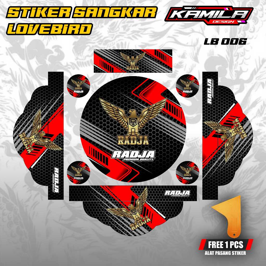 Decal Sangkar Lovebird Stiker Sangkar Lovebird Desain Terbaru Motif Radja Merah