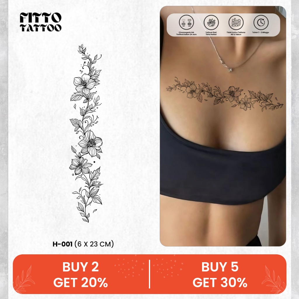 Tato Temporer Lengan Fruit Ink Stiker Tatto Sementara Bunga Kupu Kupu Menjalar Tahan Air