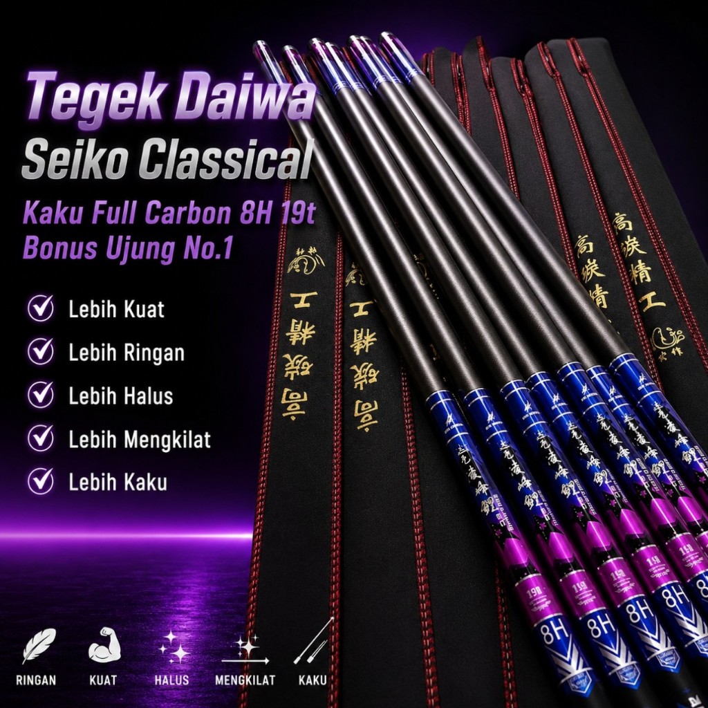 Tegek Daiwa Seiko Classical Kaku Full Carbon 8H 19t Bonus Ujung No.1