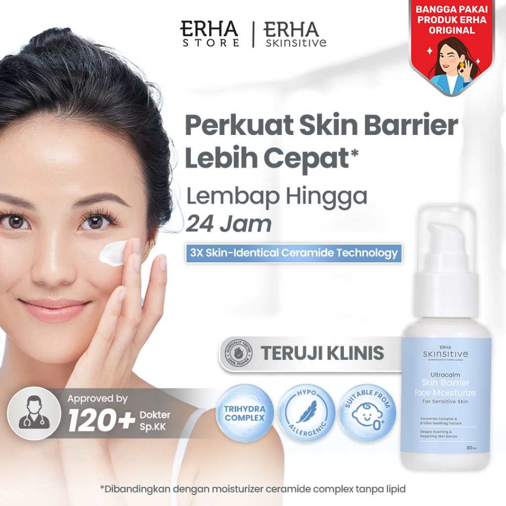 ERHA Skinsitive Ultracalm Skin Barrier Moisturizer 80ml | Pelembap Wajah Semua Jenis Kulit (Normal, 