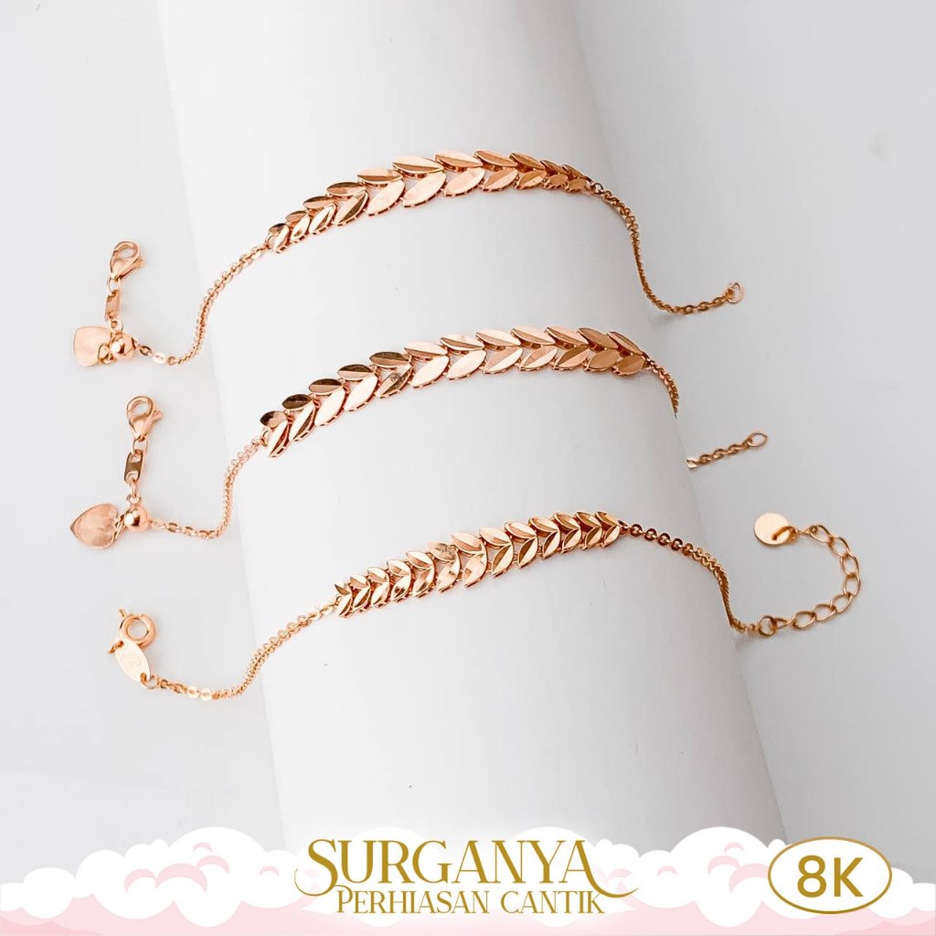 Gelang Emas Kadar 8K Model Daun Serut dan Extention  Macan Gold