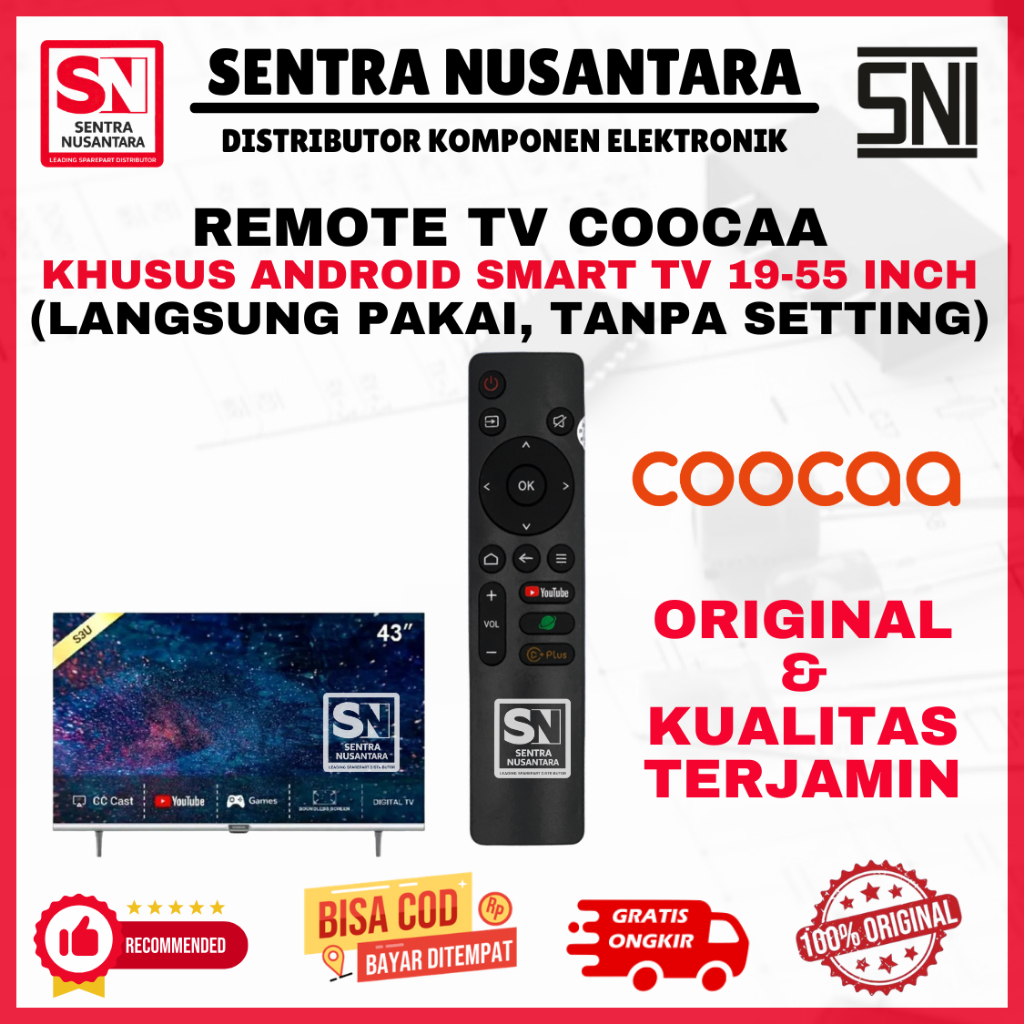 REMOTE TV ANDROID SMART TV COOCAA 19-55 INCH ORIGINAL | REMOT SMART TV COOCAA ASLI TAHAN LAMA | REMO