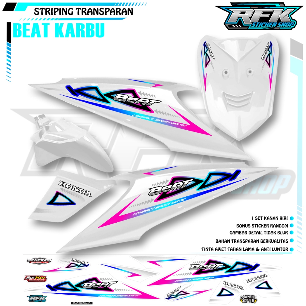 STRIPING TRANSPARAN BEAT KARBU | BEAT KARBU 2009-2012 |BAHAN BENING PREMIUM QUALITY |MOTIP GARIS SEG