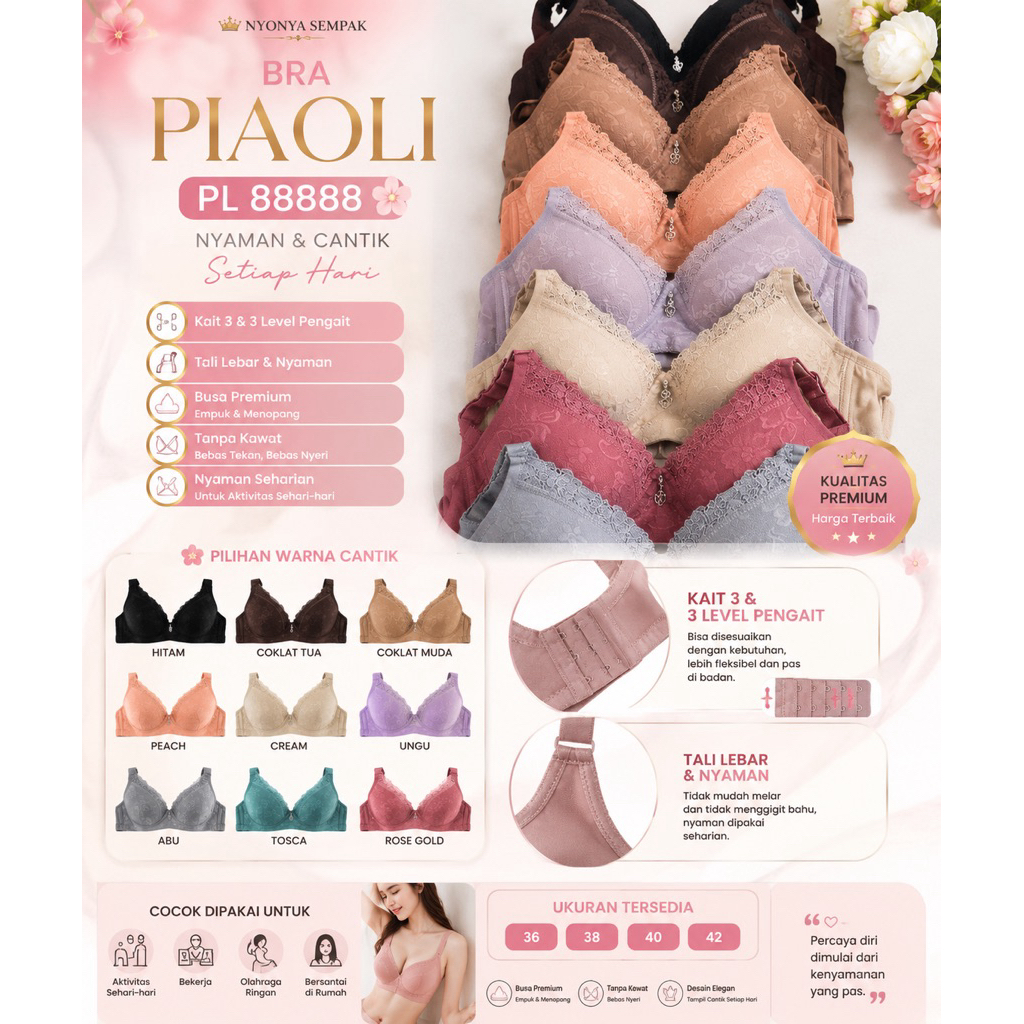 Bra Piaoli Import Premium Kait 3 (Tanpa Kawat) - BH Wanita Piaoli PL88888