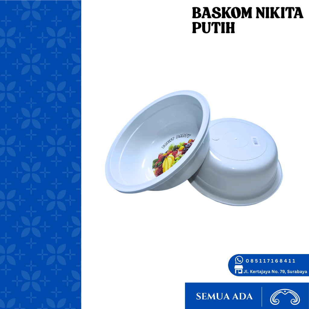 Baskom Plastik Bulat Nikita Putih Motif Buah Baskom Plastik Serbaguna Tebal