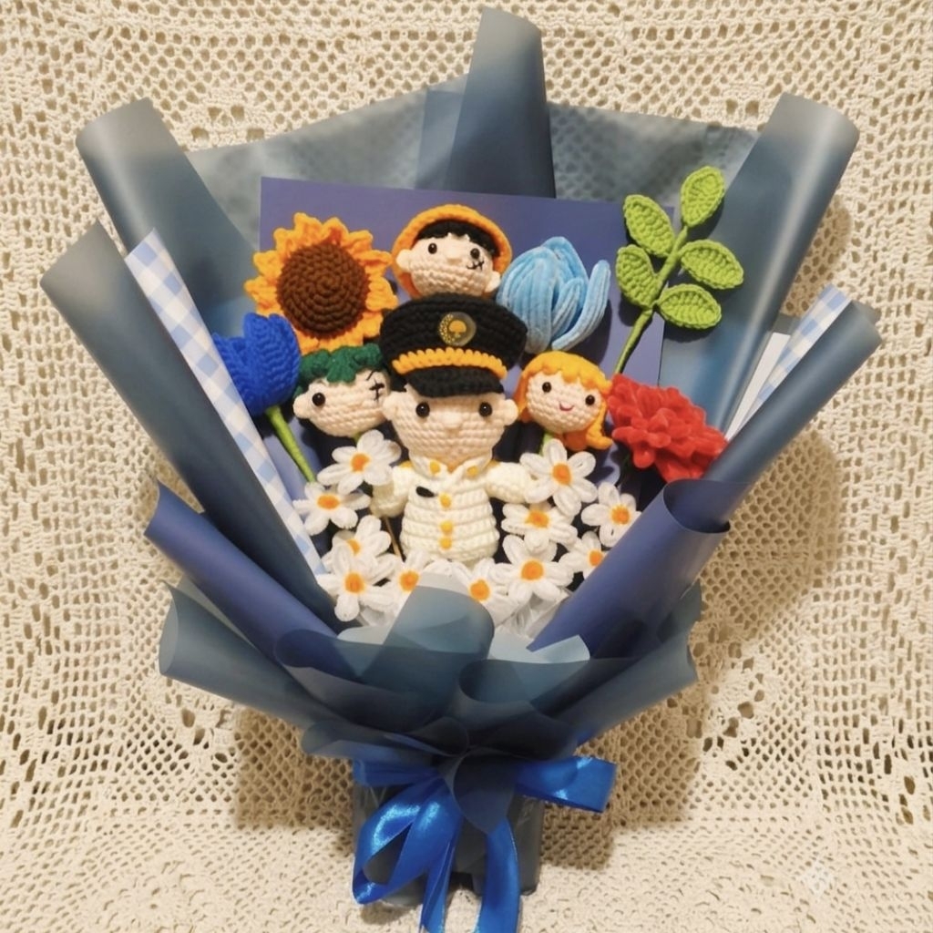 Buket Boneka Rajut IPDN Kado Wisuda Kelulusan Custom - Buket Bunga Amigurumi Premium Praja IPDN Hadi