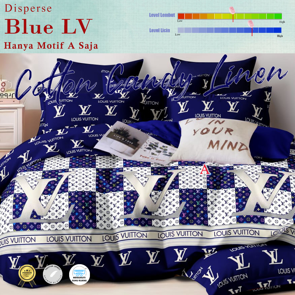 Sprei Bedcover Set  Motif Blue LV Katun Disperse / Bedcover Motif Abstrak / Sprei Dewasa