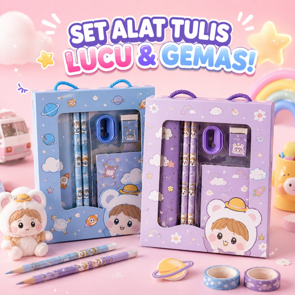 MK620 Set Stationary Paket Alat Tulis Anak Sekolah Cocok untuk Souvenir atau Kado Ultah