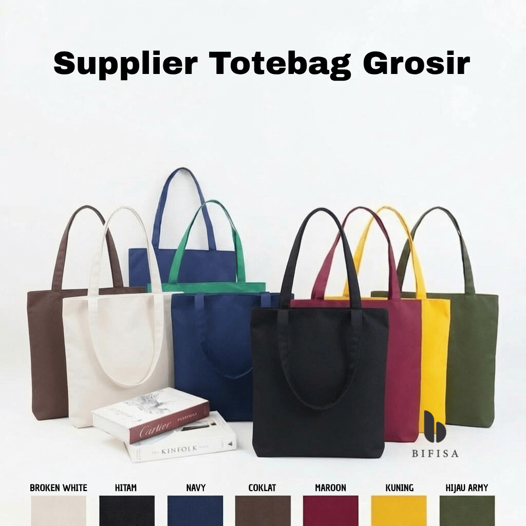 Tas Tote Bag Kanvas Resleting POLOS Tas Selempang Totebag Canvas Sleting Totbag Lucu Kekinian Totteb
