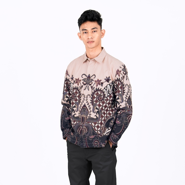 BENHILL Kemeja Pria Batik Modern Lengan Panjang Cotton Khaki A319-369
