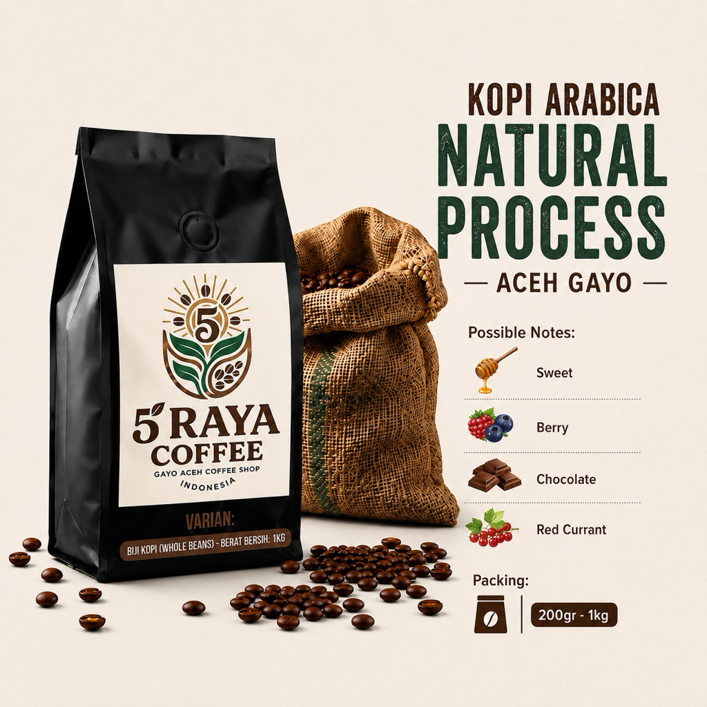 5raya coffe- KOPI ARABIKA GAYO NATURAL BUBUK SINGLE ORIGIN COFFE POWDER BIJI ROASTED BEANS