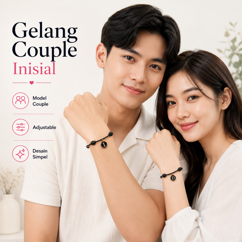 Gelang Couple Inisial Bulat Epoxy – Tali Korea 2mm Hitam Aesthetic (2 Pcs)