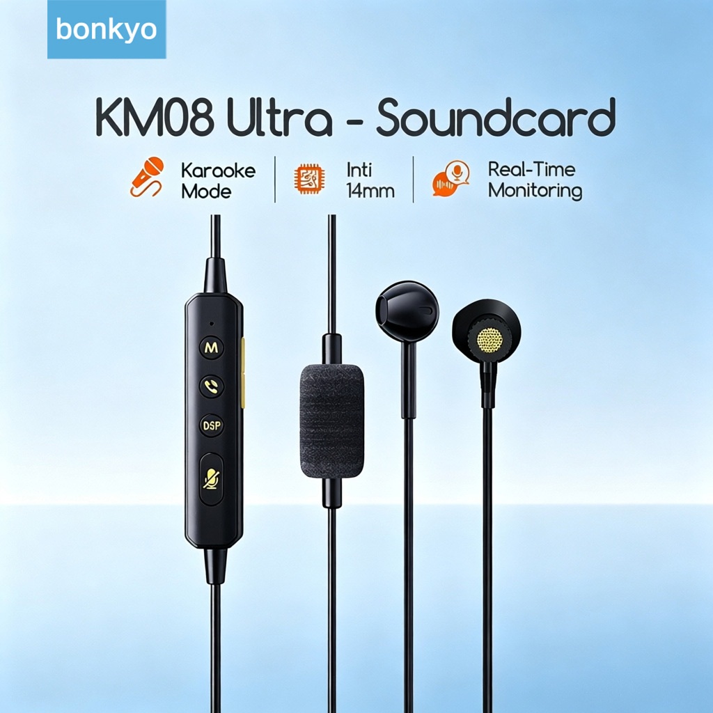 Bonkyo Headset Soundcard KM08 Ultra Type-C Chip DSP Bluetooth 5.3 Driver 14mm Mikrofon Omnidirection