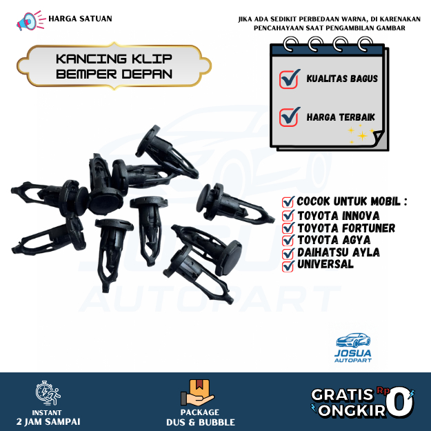 KANCING KLIP BEMPER DEPAN INNOVA FORTUNER AGYA AYLA UNIVERSAL HARGA SATUAN ORIGINAL