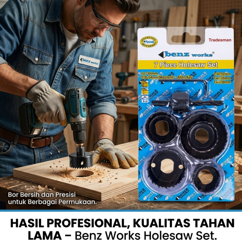 Mata Bor Holesaw Set 7 Pcs BENZ Werkz Alat Pelubang Gergaji Bulat Lubang Kayu PVC Plafon Gypsum Ruma