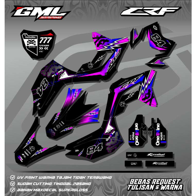 Decal Stiker CRF 150 L Full Body Hitam Ungu Biru CUSTOM - KLX - WR 155 - Dtracker - Request