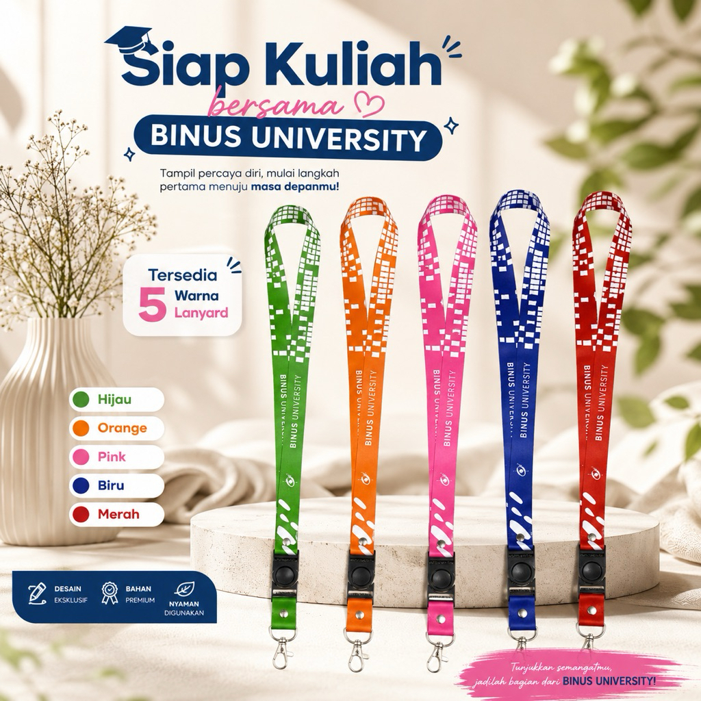 Ready Stok Lanyard Binus University cetak 2sisi panjang2cm bahan tebal premium