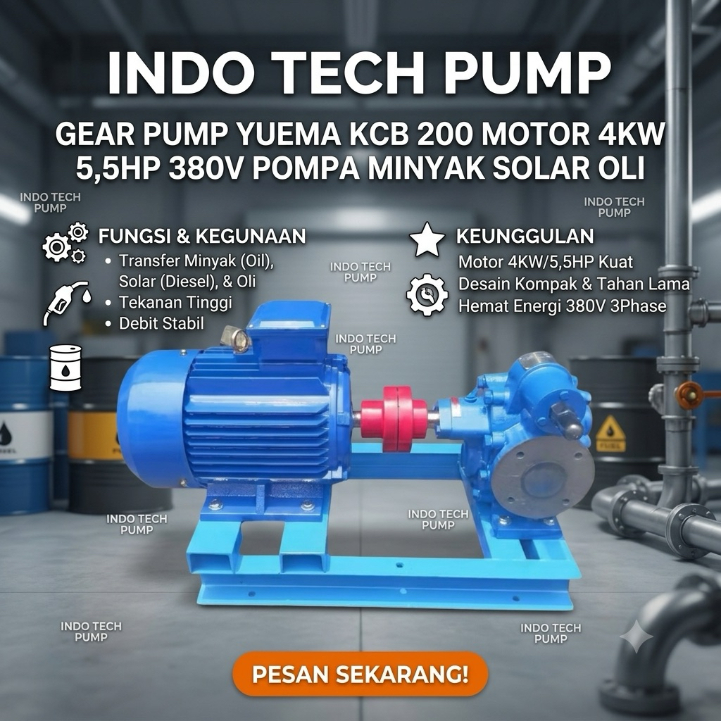 GEAR PUMP YUEMA KCB 200 MOTOR 4KW 5,5HP 380V POMPA MINYAK SOLAR OLI