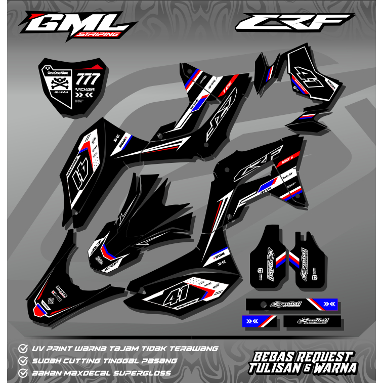 Decal Stiker CRF 150 L Full Body Hitam Putih Biru Merah CUSTOM - KLX - WR 155 - Dtracker - Request