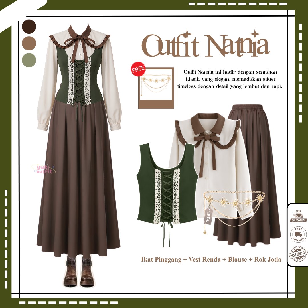 OOTD Yearbook Narnia ( Blouse, Vest Renda, Belt, Rok Joda ) Narnia Outfit Yearbook Trend - N216