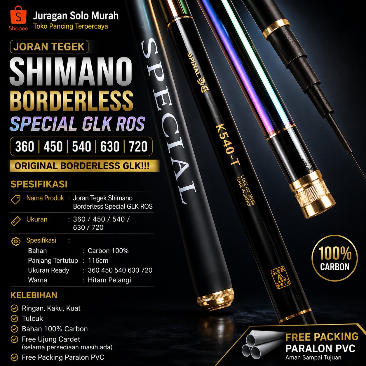 Promo Banting Harga Joran Tegek Shimano Borderless Special GLK 360 450 540 630 720
