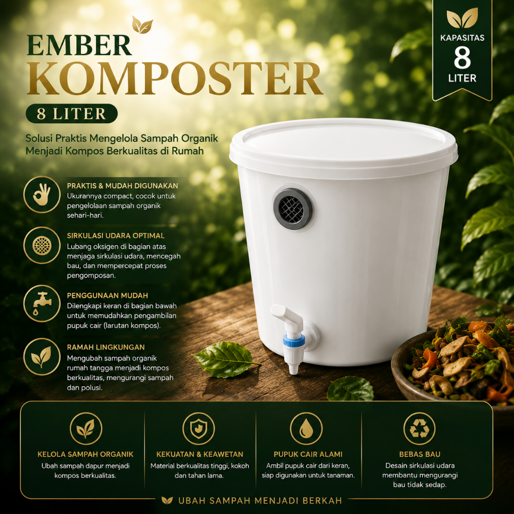Ember Komposter 8 Liter | Ember Komposter Lengkap EM 4 dan Molase Aktivator Kompos