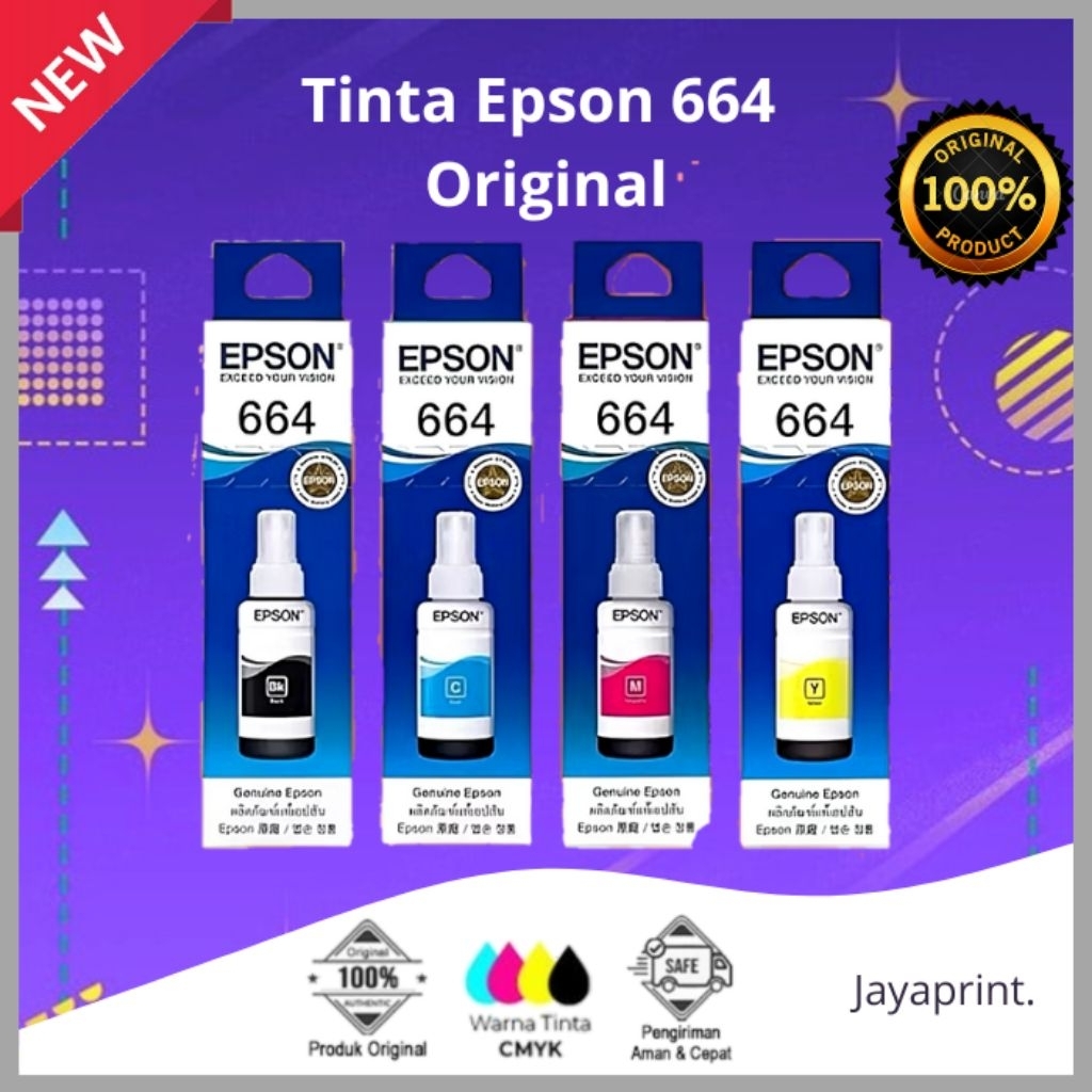 1 Set Tinta Epson 664 Original Printer LL110 L120 L210 L220 L300