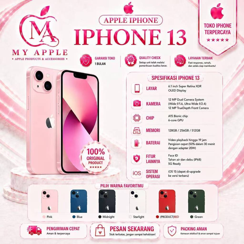 Iphone (IP) 13 Second Ori PLP Fullset 256GB 128GB All Sim Garansi