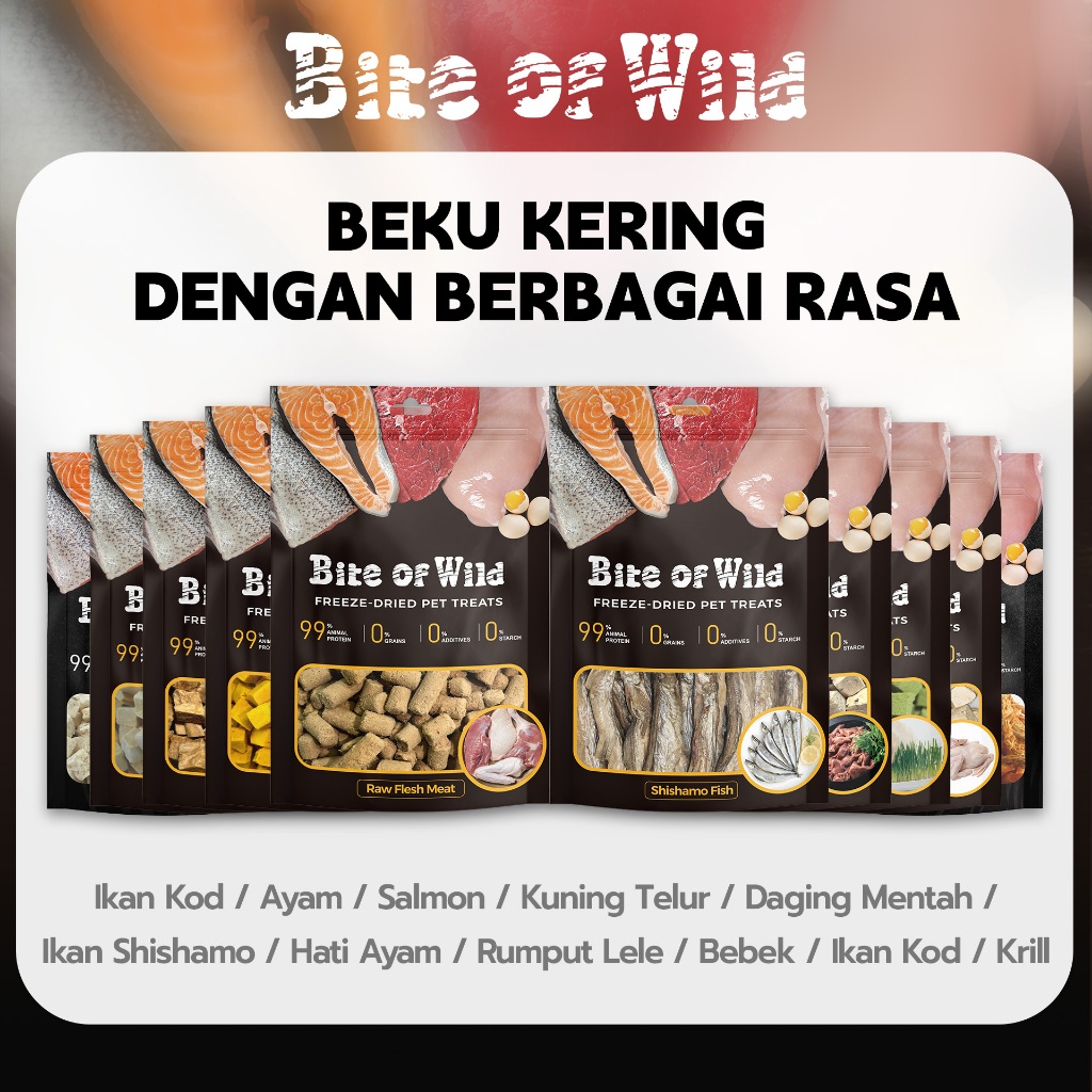 Bite of Wild- Makanan Kucing Cemilan Daging Beku Kering 40gr Tinggi Protein 10 Varian Rasa | Beli 6/