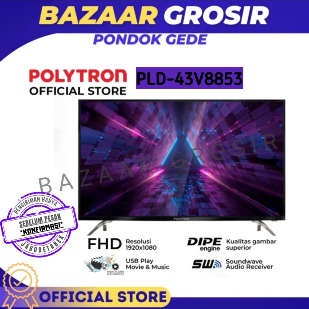 POLYTRON PLD-43V8853 / PLD43V8853 LED TV DIGITAL 43 INCH FULL HD GARANSI RESMI