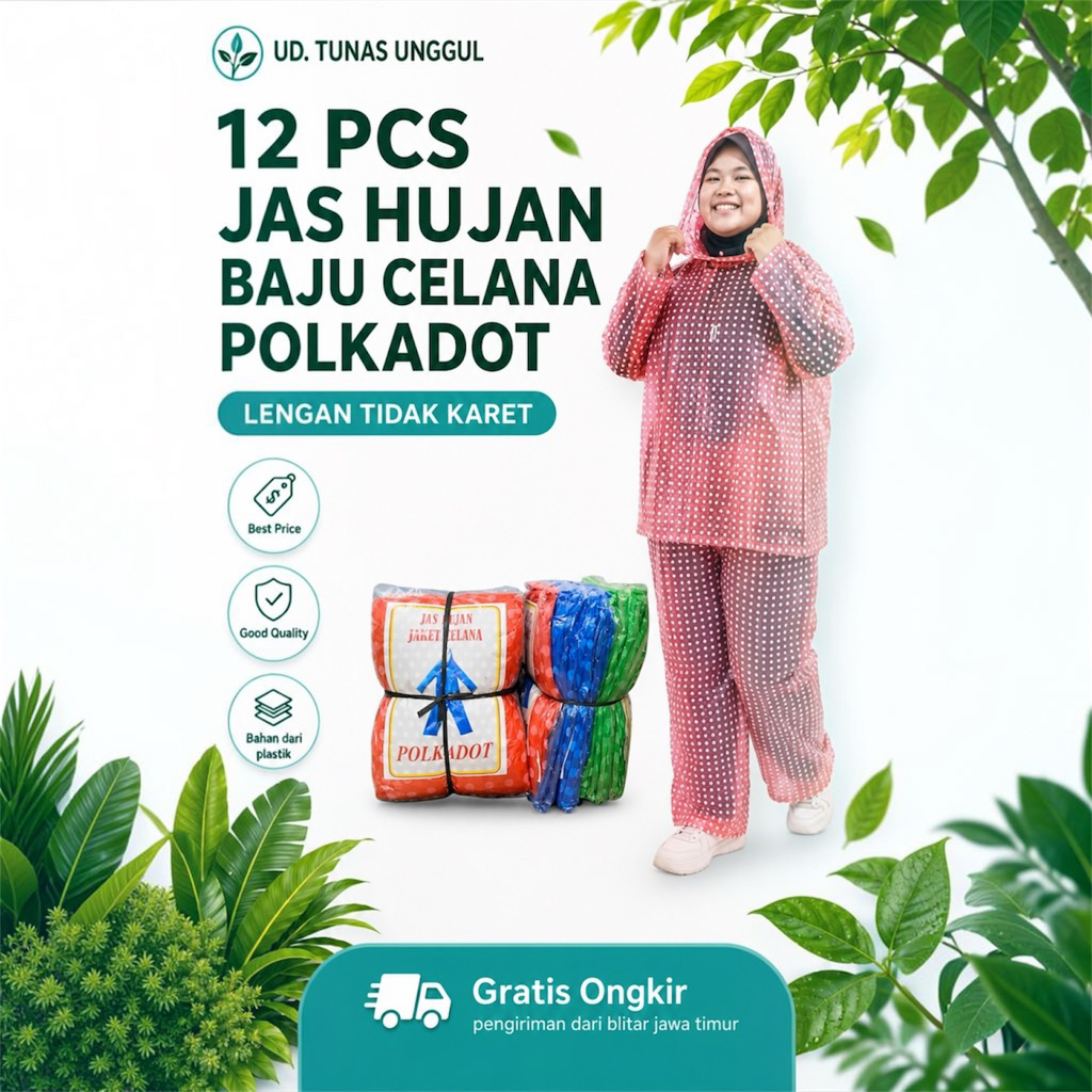 JAS HUJAN SETELAN BAJU CELANA POLKADOT isi 1LUSIN/Mantel plastik polkadot/ mantel kresek murah/ mant