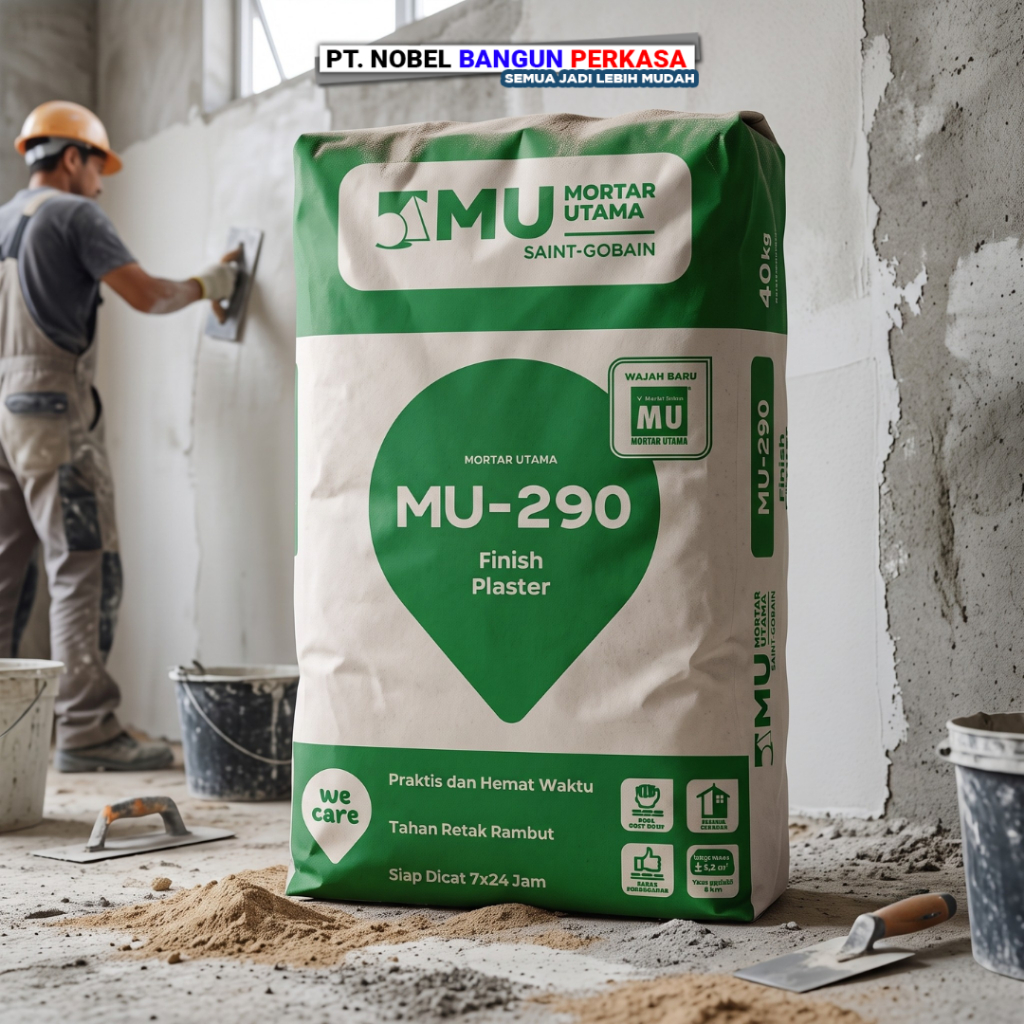 Semen Mortar MU-290 Render 40 Kg - Plester Sekaligus Acian Instan Dinding Bata Ringan Hebel Siap Pak