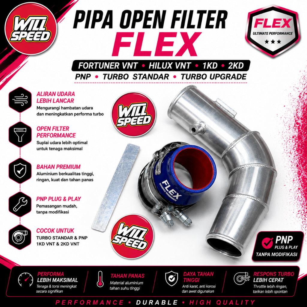PIPA OPEN FILTER FLEX FORTUNER VNT 1KD 2KD HILUX VNT TURBO PNP TURBO STANDAR