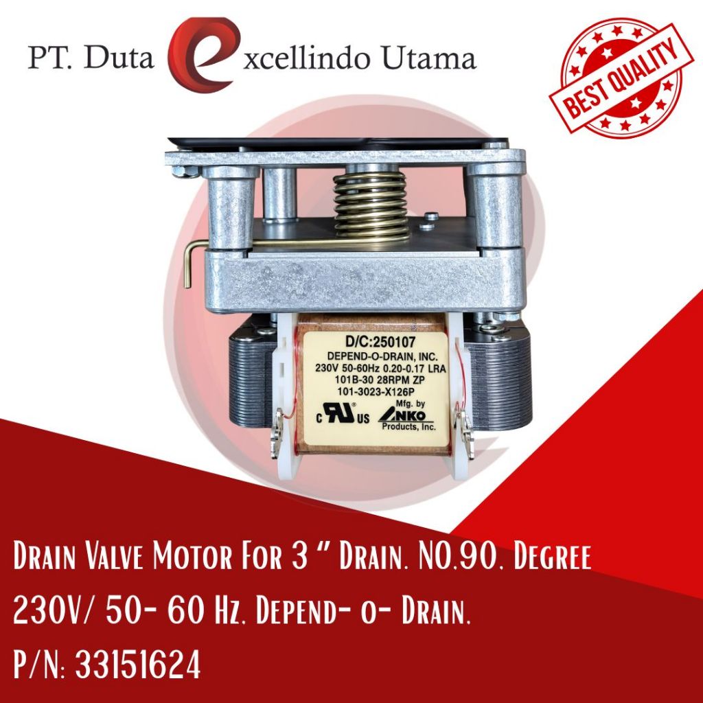 Drain Valve Motor For 3 ‘’ Drain . NO,90, Degree ,  230V/ 50-60 Hz, Depend-o-Drain,  P/N: 33151624