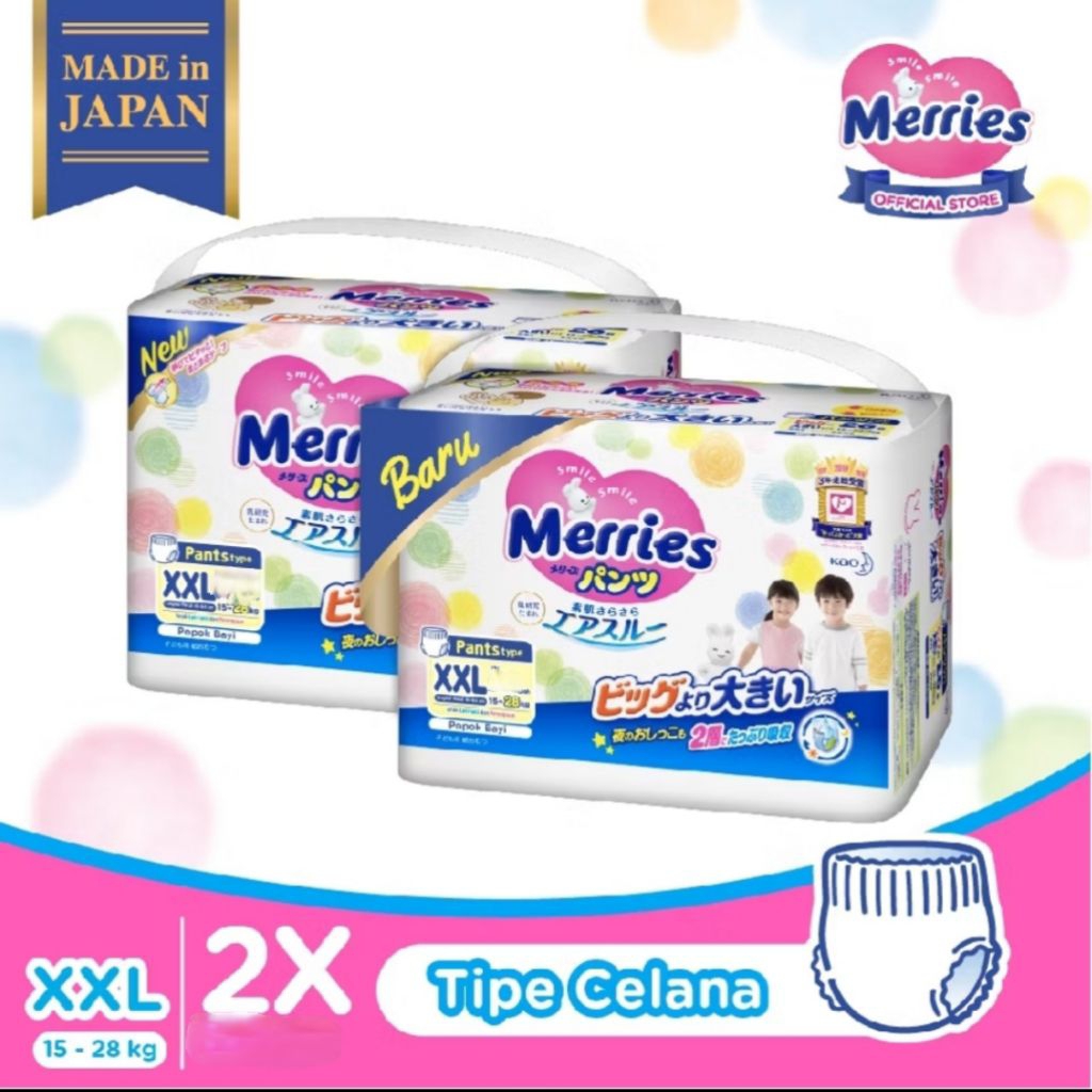 Promo 1 pcs & 2 pcs merries premium Popok Bayi Jepang Tipe Celana 2XL XXL Repac 3xl XXXL Pampers  An