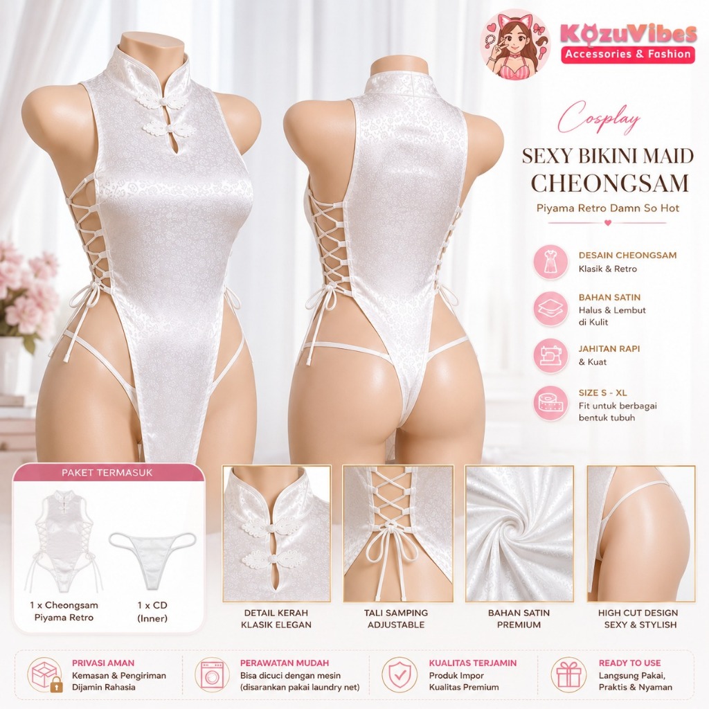 Kozuvibes Cosplay Sexy Bikini Maid Cheongsam Piyama Retro Damn So Hot
