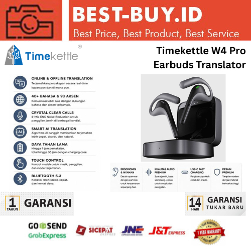 Timekettle W4 Pro Earbuds Translator | Alat Penerjemah Real-Time Online & Offline 40+ Bahasa