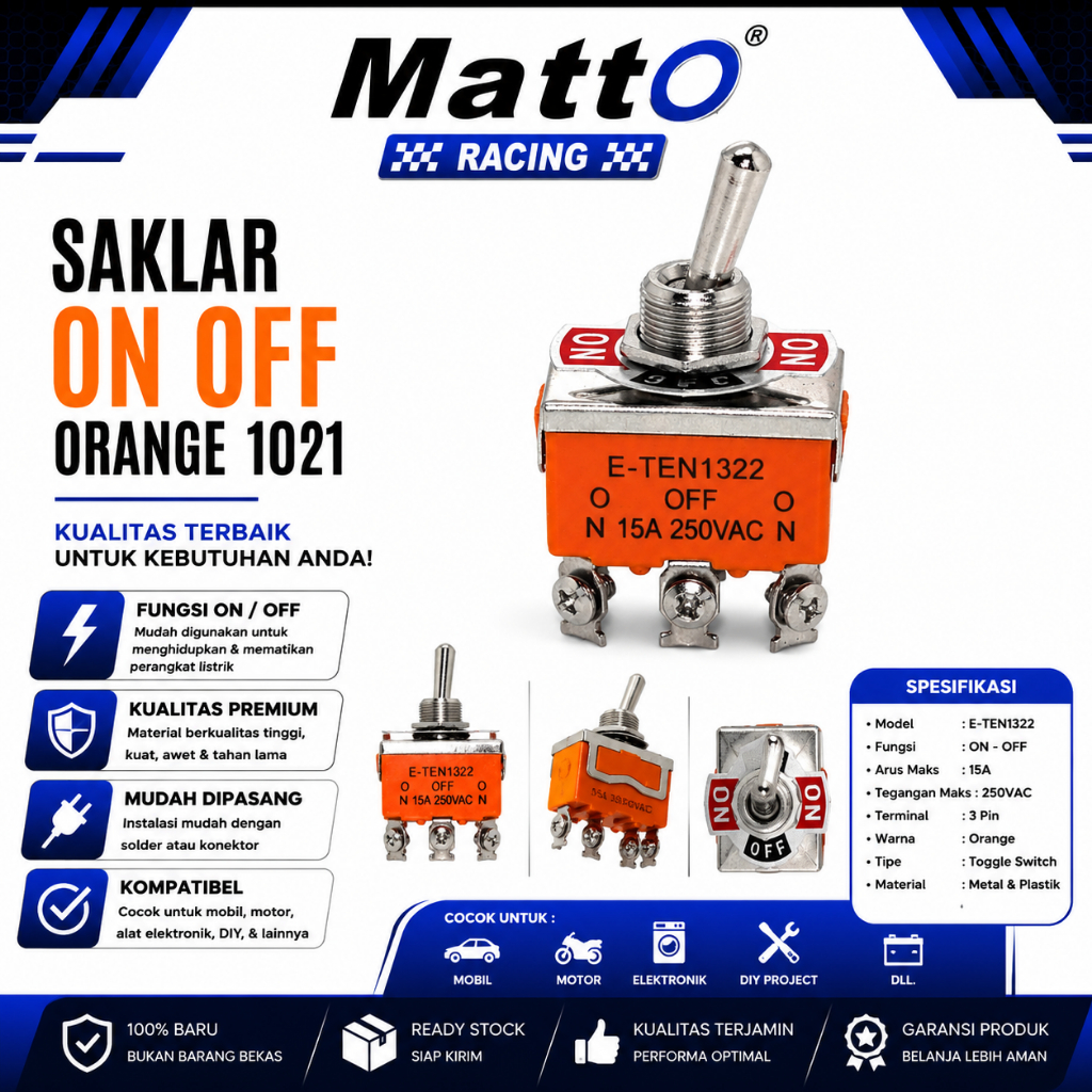 Saklar ON OFF Orange 1021 | Toggle Switch Universal Motor Mobil | Matto Racing