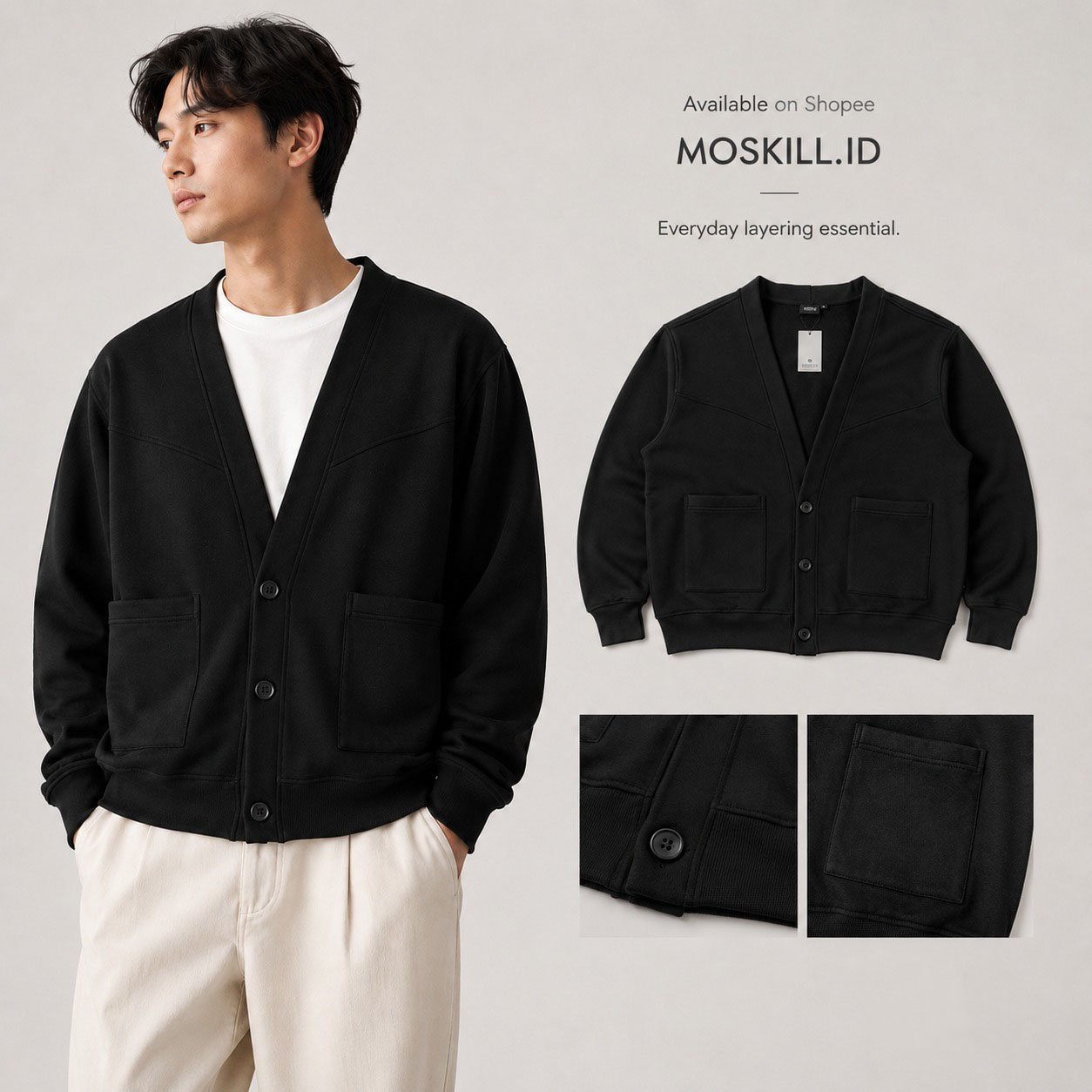 MOSKILL Cardigan Boxy Outer Pria Wanita Expose Pocket Oversize Fleece Premium Hangat